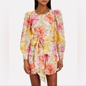 LoveShackFancy Teyana Floral Cotton Silk Mini Summer Yellow Pink Dress Size 8